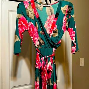 Green and pink Bon Rosy maxi dress